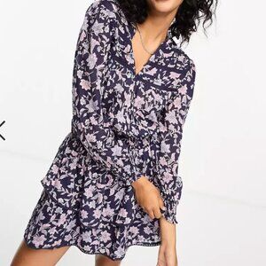 Mango Floral Print Boho Dress in Purple
